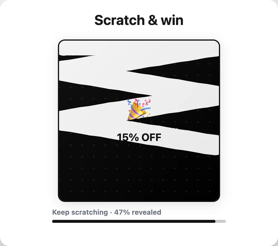 Scratch card popup revealing 15% off
